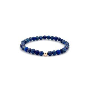 Lapis Lazuli Gemstone Beaded Stretch Bracelet with 14K Gold Accent Bead Handmade